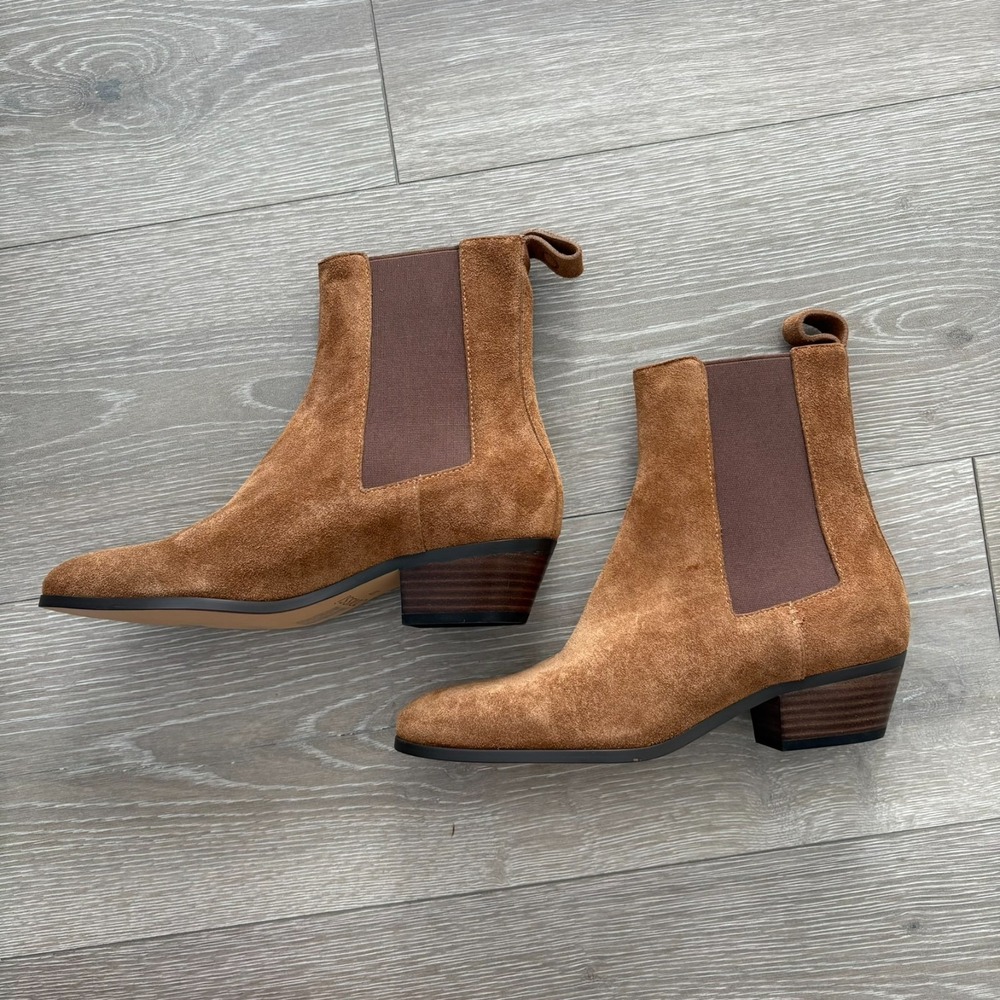 Odissi Womens Brown Ella Tan Suede Almond Toe Cuban Heel Ankle Boots‎ Size 37 EU - Picture 4 of 15
